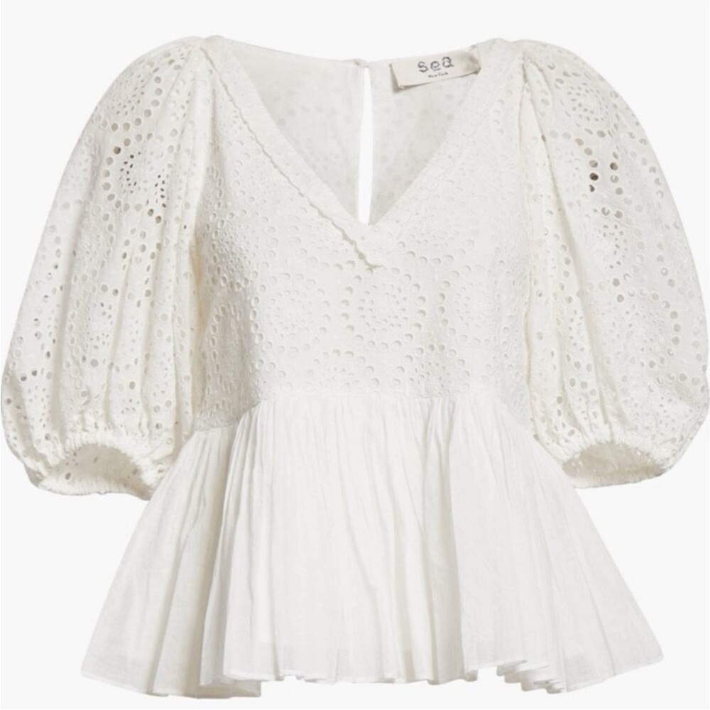 NWT - Sea New York Ivory Eyelet Puff Sleeve Blouse